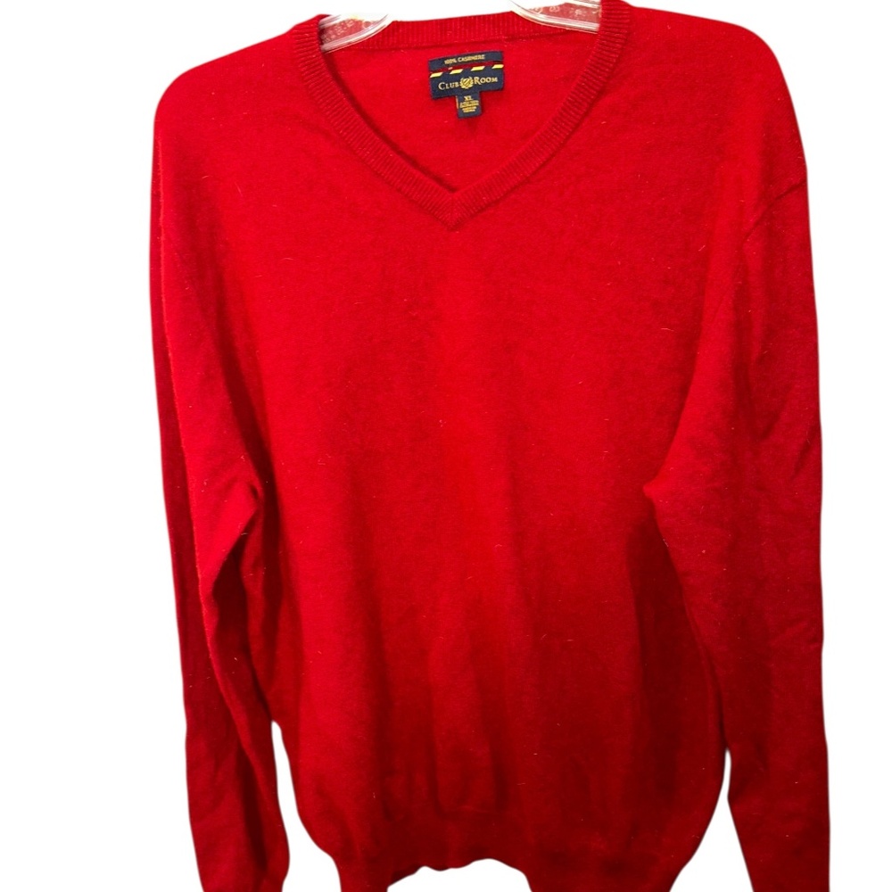 Club Room 2 ply Cashmere red v-neck sweater XL